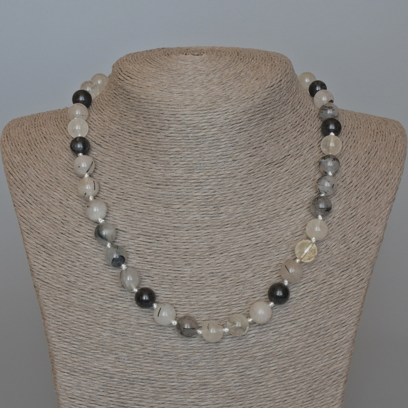 Rutilated Quartz Necklace, natural stone, smooth round beads, diameter 10mm+/-, length 49cm+