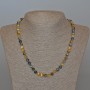 Yellow-Grey Cat's Eye Necklace, natural stone smooth round beads, diameter 6.5mm+/-, length 49cm+
