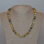 Yellow-Grey Cat's Eye Necklace, natural stone smooth round beads, diameter 10.5mm+/-, length 49cm+