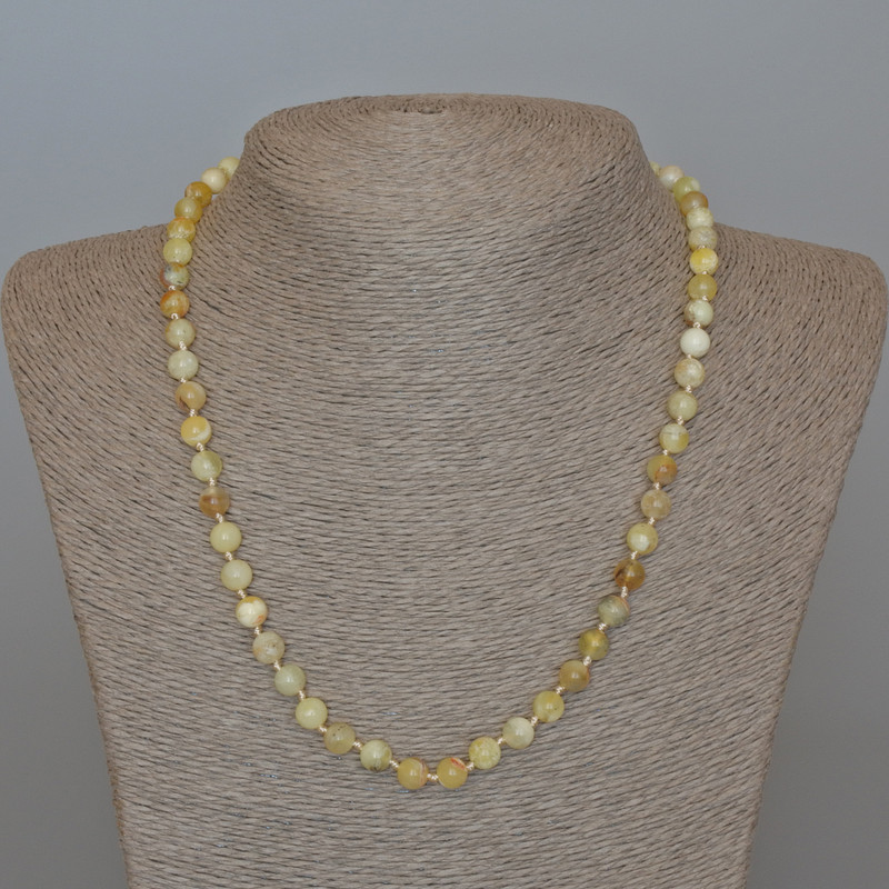 Yellow Opal Necklace, natural stone smooth round beads, diameter 6.5mm+/-, length 49cm+