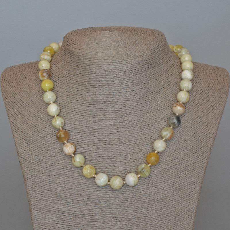 Yellow Opal Necklace, natural stone smooth round beads, diameter 10.5mm+/-, length 49cm+