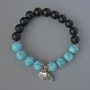 Shungite and Turquoise (imitation) Bracelet, smooth round beads, diameter 10mm+/-, length 18cm +/- with metal inserts (stretch)