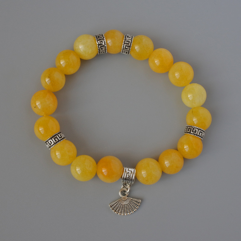 Citrine Bracelet, smooth round beads, diameter 10mm+/-, length 18cm +/- with metal inserts (stretch)
