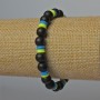 "Ukraine" Bracelet, Shungite (imitation) and Polymer Clay, diameter 8mm, 6x1mm+/-, length 18cm +/- (stretch)