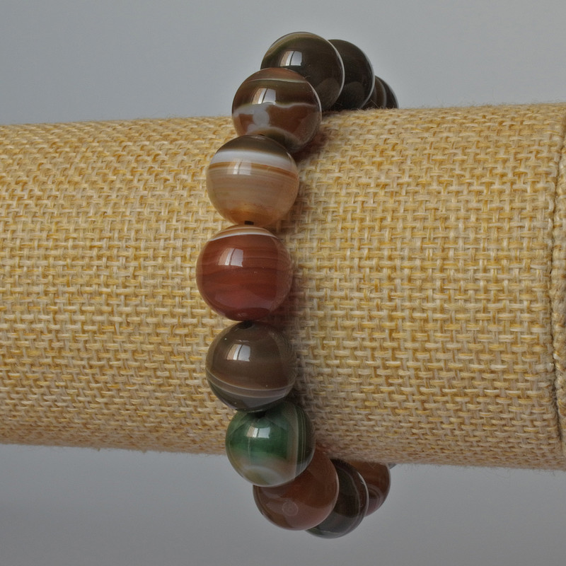 Agate Bracelet, Natural Stone, Smooth Round Beads, Diameter 12mm+-, Length 18cm+- (Stretch)