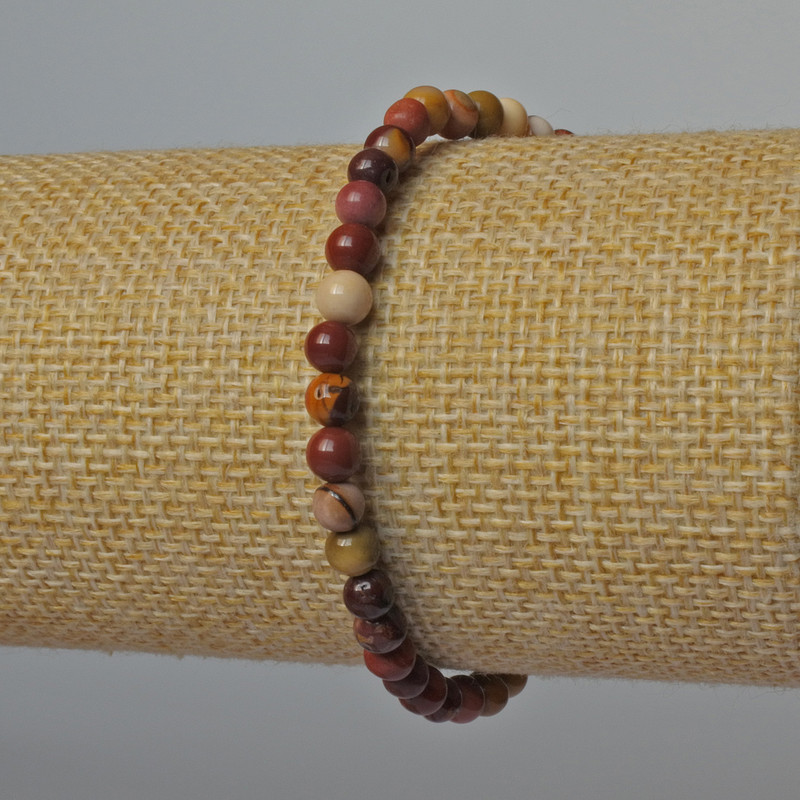 Mookaite Jasper Bracelet, Natural Stone, Smooth Round Beads, Diameter 5mm+-, Length 18cm+- (Stretch)