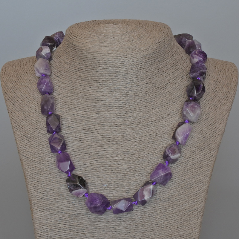 Amethyst Necklace, Natural Faceted Stone, Diameter 14x17mm+-, Length 54cm+