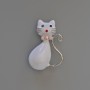 Cat Brooch Pendant, White Enamel, Rhinestones, Silver-Tone Metal, 25x39mm