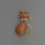 Cat Brooch Pendant, Brown Mother-of-Pearl Enamel with Glitter, Rhinestones, Gold-Tone Metal, 25x39mm