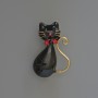 Cat Brooch Pendant, Black Enamel, Rhinestones, Gold-Tone Metal, 25x39mm