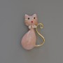 Cat Brooch Pendant, Pink Pearlescent Enamel with Sparkle Flecks, Rhinestones, Gold-Tone Metal 25x39mm
