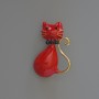 Kitten Brooch Pendant, Red Enamel, Rhinestones, Gold-Tone Metal 25x39mm