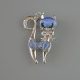 Kitten Brooch Pendant, Blue Cat's Eye, Green Crystals, Pink and White Rhinestones, Silver-Tone Metal 28x43mm