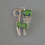 Kitten Brooch Pendant, Green Cat's Eye, Green Crystals, Pink and White Rhinestones, Silver-Tone Metal 28x43mm