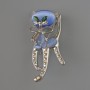 Kitten Brooch Pendant, Blue Cat's Eye, Green Crystals, Pink and White Rhinestones, Silver-Tone Metal 25x55mm