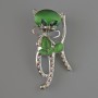 Kitten Brooch Pendant, Green Cat's Eye, Green Crystals, Pink and White Rhinestones, Silver-Tone Metal 25x55mm