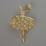 Ballerina Brooch, White and Pink Rhinestones, Gold-Tone Metal 39x54mm