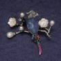 Parrot Brooch Pendant with Blue Crystal, Colourful Rhinestones and Beads, Silver-tone Metal 50x48mm