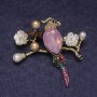 Parrot Brooch Pendant, Pink Crystal, Coloured Rhinestones and Beads, Gold-Tone Metal 50x48mm