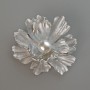 Flower Brooch Pendant, Grey Matte Enamel and White Bead, Silver-Tone Metal 46x43mm