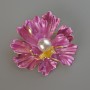Flower Brooch Pendant, Pink Matte Enamel and White Bead, Gold-Tone Metal 46x43mm
