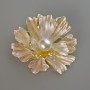 Flower Brooch Pendant, White Matte Enamel and White Bead, Gold-Tone Metal 46x43mm