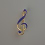 Treble Clef Brooch, Blue Enamel, Gold-Tone Metal 38x16mm