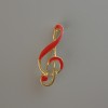 Treble Clef Brooch, Red Enamel, Gold-Tone Metal, 38x16mm