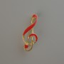 Treble Clef Brooch, Red Enamel, Gold-Tone Metal, 38x16mm
