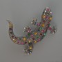Lizard Pendant Brooch, Multicolour Rhinestones, Silver-Tone Metal, 54x46mm