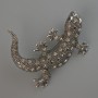 Lizard Pendant Brooch, White & Black Rhinestones, Silver-Tone Metal, 54x46mm