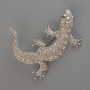 Lizard Pendant Brooch, White & Pink Rhinestones, Light Silver-Tone Metal, 54x46mm