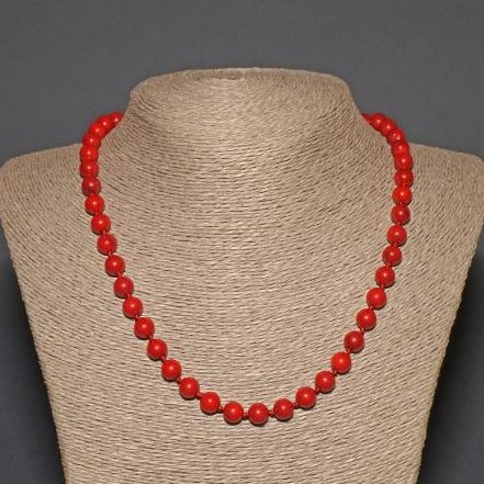 Natural Coral Necklace, Smooth Ball, Diameter 9mm+-, Length 45cm+