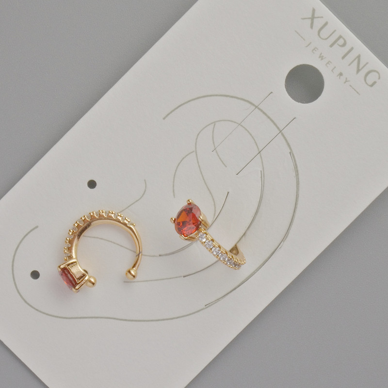 Xuping Ear Cuff with Red Crystal and White Rhinestones, Diameter 13x5mm+- 18K Gold Plated
