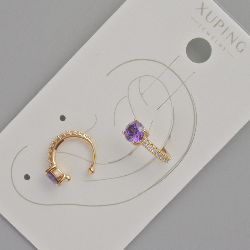 Xuping Ear Cuff with Purple Crystal and White Rhinestones, Diameter 13x5mm+- 18K Gold Plated