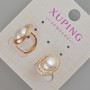 Xuping Earrings with White Rhinestones and Majorca Pearl Bead, Diameter 15x10mm+- 18K Gold Plated