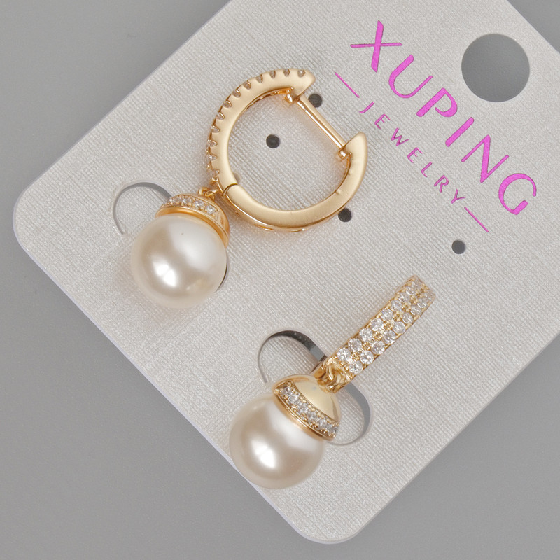 Xuping Earrings with White Rhinestones and Majorca Pearl Bead, Diameter 9mm+-, Length 27mm+- 18K Gold Plated