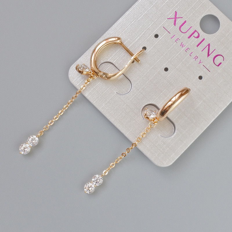 Xuping Earrings with White Crystals, Diameter 7.5x3.5mm+-, Length 49mm+-, 18K Gold Plating