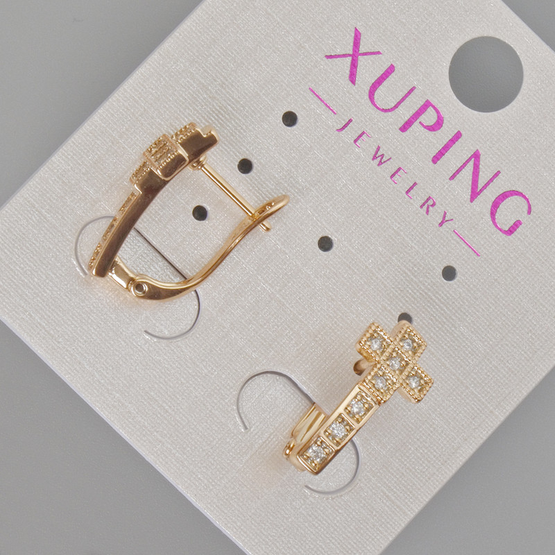Xuping "Cross" Earrings with White Rhinestones, Diameter 17x8mm+-, 18K Gold Plating