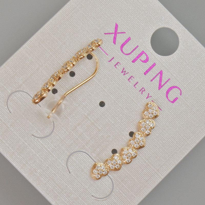 Xuping "Hearts" Earrings with White Rhinestones, Diameter 22x4mm+-, No Clasp, 18K Gold Plating