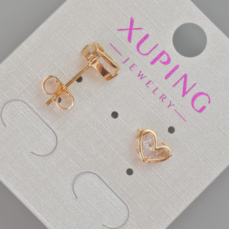 Xuping "Heart" Stud Earrings with White Crystal, diameter 6.5x8.5mm+- 18K Gold Plated