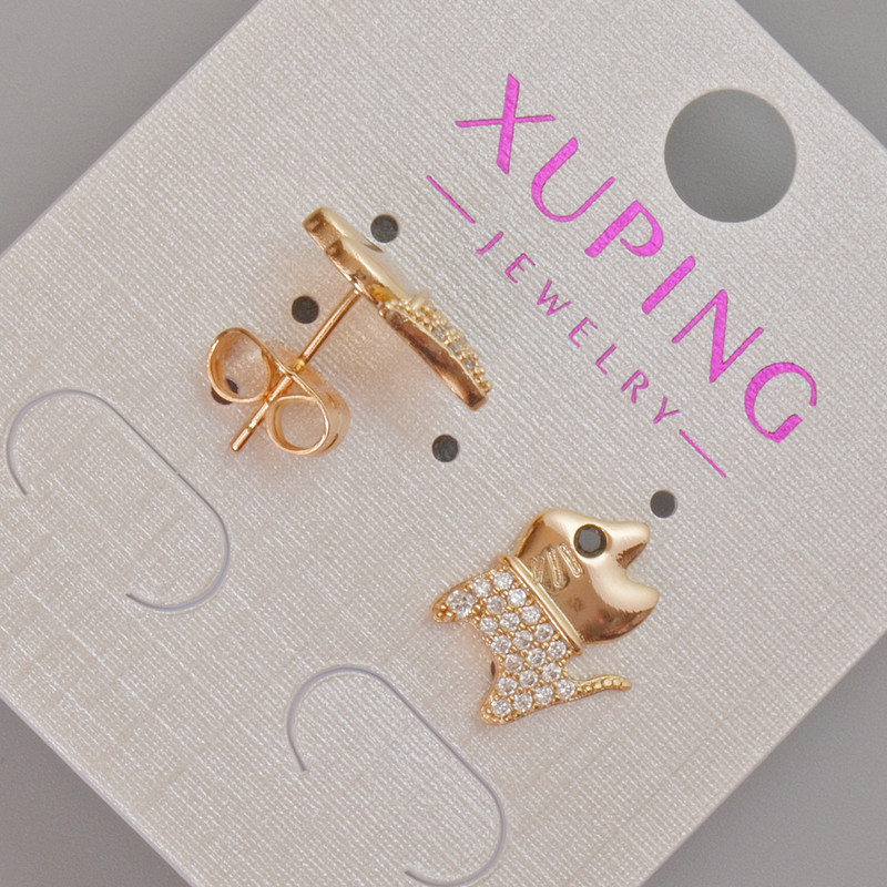 Xuping "Cat" Stud Earrings with White Rhinestones, Diameter 12x10mm+/- 18K Gold Plated