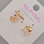 Xuping "Cat" Stud Earrings with White Rhinestones, Diameter 12x10mm+/- 18K Gold Plated