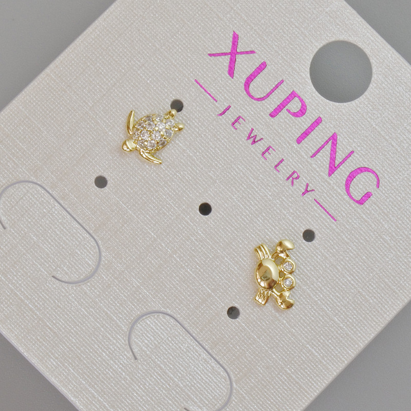 Xuping "Sea" Stud Earrings with White Rhinestones, Diameter 7x6mm, 4.5x8mm+/- Lemon Gold Plated