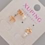 Xuping "Crown" Stud Earrings with White Bead and Rhinestones, Diameter 12x6mm+/- 18K Gold Plated