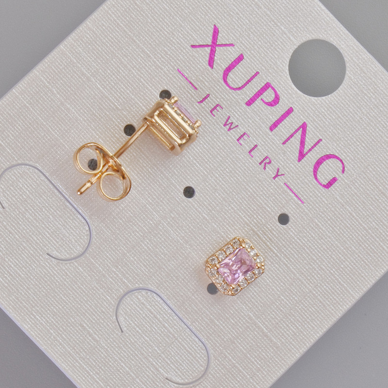 Xuping Stud Earrings with Pink Crystal and White Rhinestones, Diameter 6.5x5.5mm+/- 18K Gold Plated