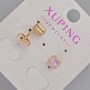 Xuping Stud Earrings with Pink Crystal and White Rhinestones, Diameter 6.5x5.5mm+/- 18K Gold Plated