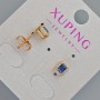 Xuping Stud Earrings with Blue Crystal and White Rhinestones, Diameter 6.5x5.5mm+/- 18K Gold Plated