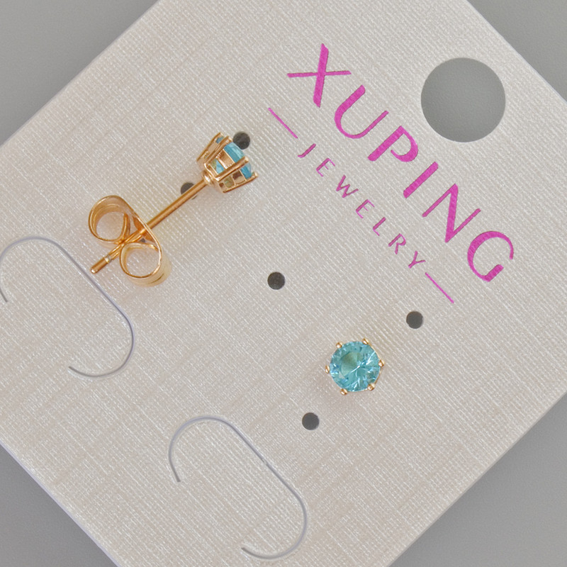 Xuping Stud Earrings with Blue Crystal, Diameter 5mm+/- 18K Gold Plated