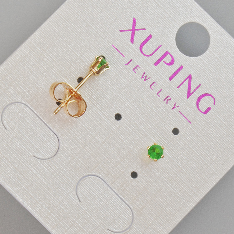 Xuping Stud Earrings with Green Crystal, Diameter 4mm+/- 18K Gold Plated